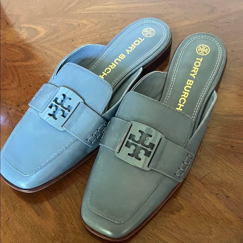 Tory Burch Denim Blue Leather Mules, New without box size 10